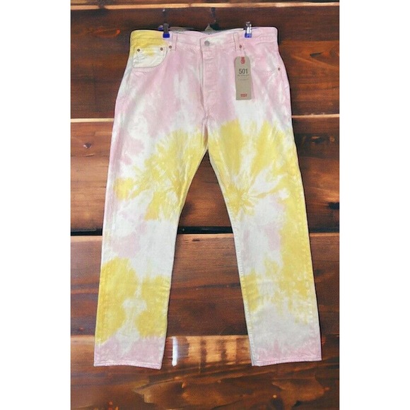 Levis 501 Straight Y2K White Tie Dye Hip Hop Jeans Mens 30x34 New Fast Ship - Picture 8 of 15